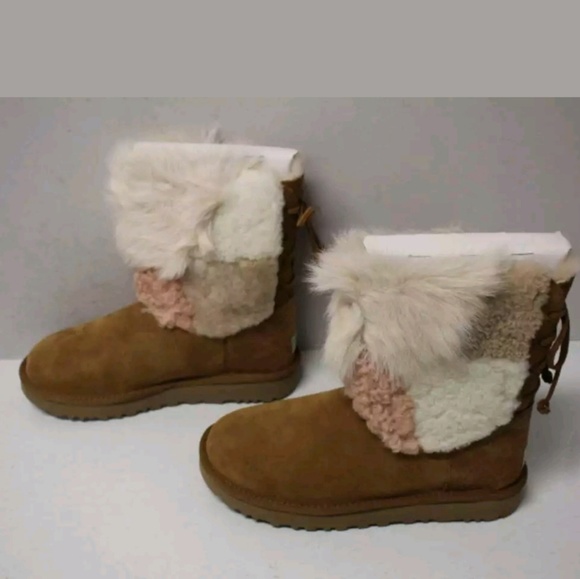 UGG Classic Patchwork Fluff Boot Chestnut Sz 8 - Picture 4 of 8